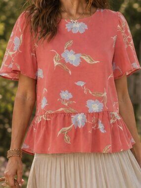 Apt. 9 XXL Girly Romantic Spring floral peplum short sleeve top